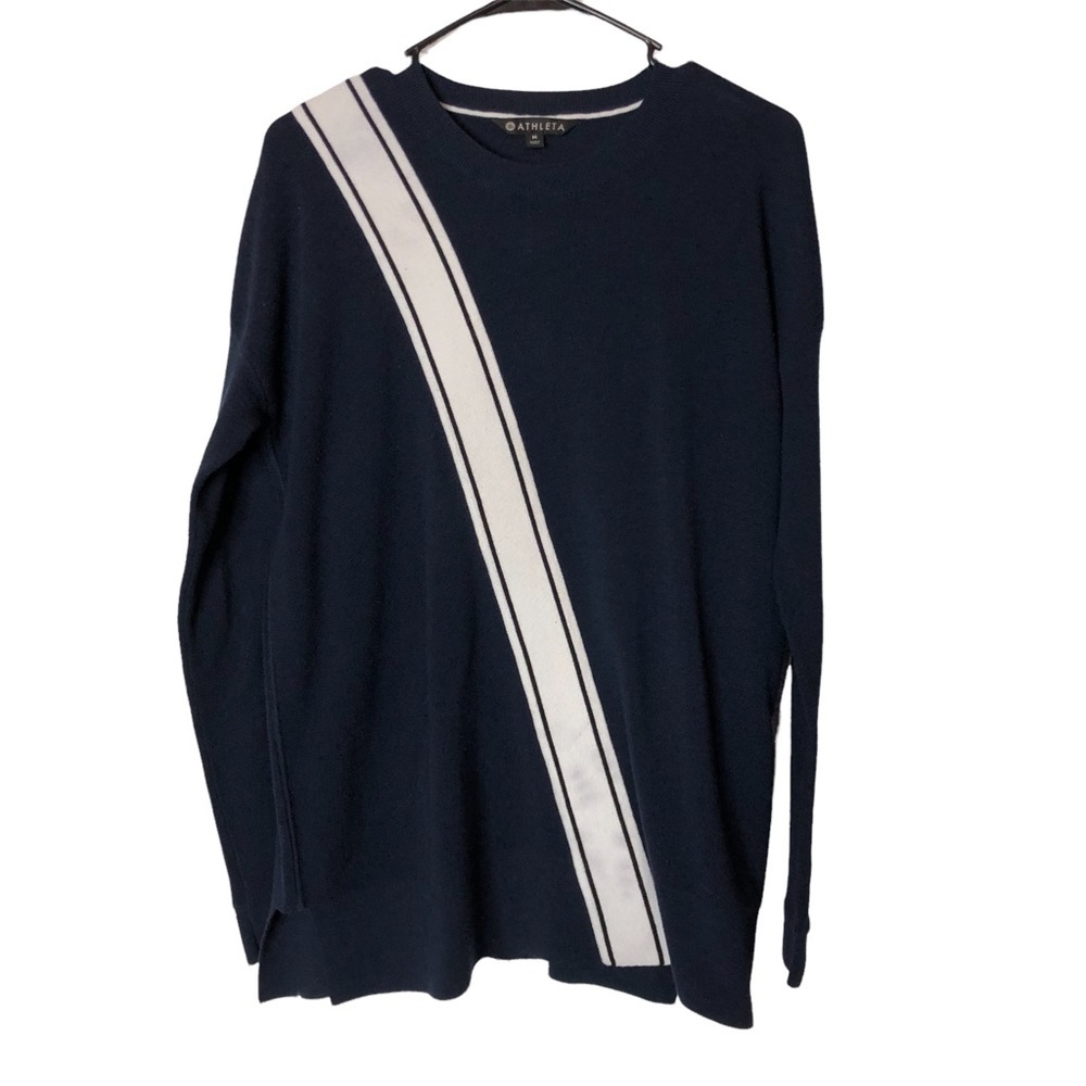 Athleta Streetwise Tunic Stripe Cotton Sweater Navy Sz Medium